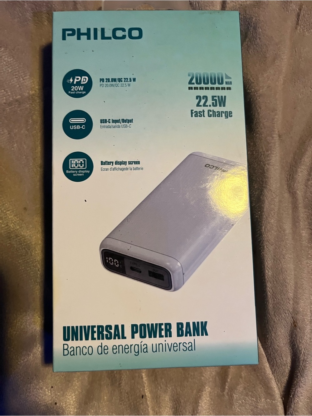 Philco 20000mAh White Universal Power Bank — 22.5W Fast Charge